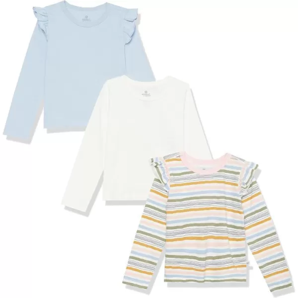 HonestBaby 3Pack Organic Cotton Flutter Long Sleeve Fashion TShirts LegacyHand Drawn Nature Stipe Blue