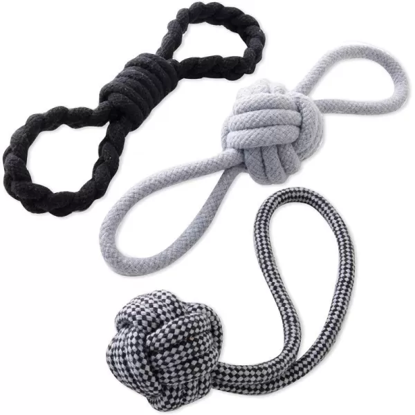 HonestBaby 3Pack Rope Pull Toys Durable Organic Cotton for Pets BlackGray One SizeBlackGray One Size