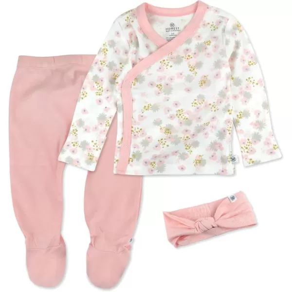 HonestBaby 3Piece Organic Cotton Kimono Top Footed Pant amp HeadbandBeanie Set LEGACYDandelion Pink