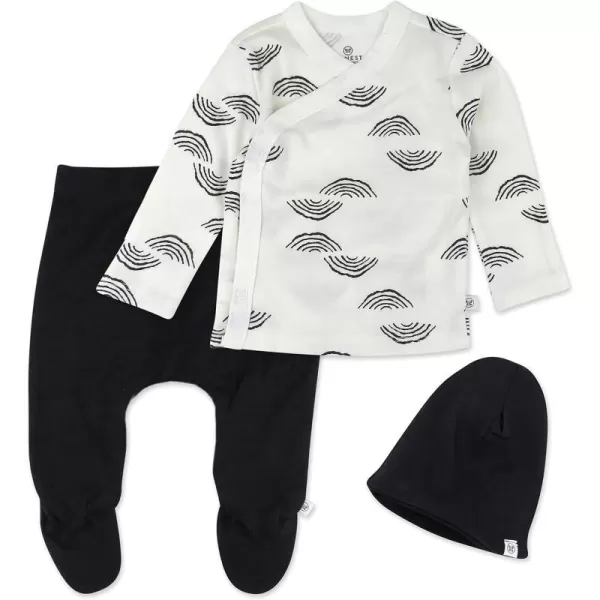 HonestBaby 3Piece Organic Cotton Kimono Top Footed Pant amp HeadbandBeanie Set LEGACYRainbow Geo White