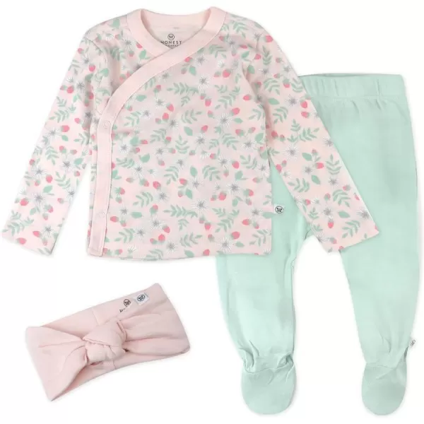 HonestBaby 3Piece Organic Cotton Kimono Top Footed Pant amp HeadbandBeanie Set LEGACYStrawberry Patch