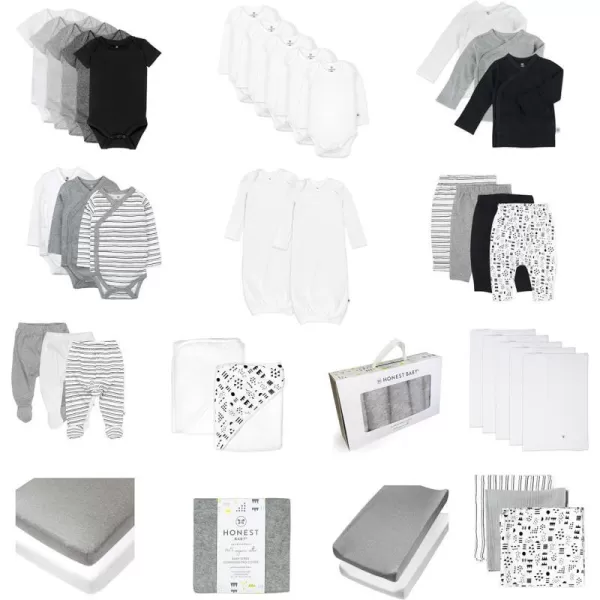 HonestBaby 50Piece Oh Baby Organic Cotton Set in a Gift BoxPattern PlayHeather Gray