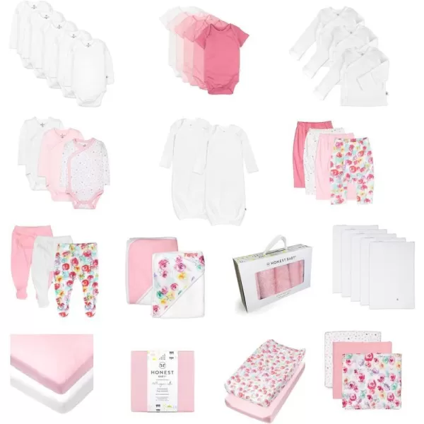 HonestBaby 50Piece Oh Baby Organic Cotton Set in a Gift BoxRose Blossom