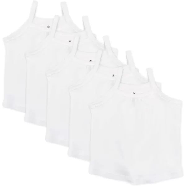 HonestBaby 5Pack Cami Tops Sleeveless TShirts 100 Organic Cotton for Infant and Toddler Baby GirlsBright White