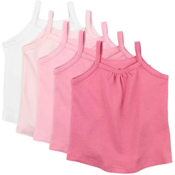 HonestBaby 5Pack Cami Tops Sleeveless TShirts 100 Organic Cotton for Infant and Toddler Baby GirlsPink Ombre