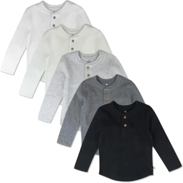 HonestBaby 5Pack Waffle Henley Long Sleeve Shirts 100 Organic Cotton for Infant Baby and Toddler Boys UnisexBlack Ombre