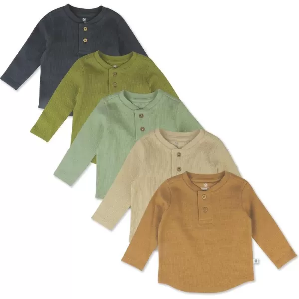 HonestBaby 5Pack Waffle Henley Long Sleeve Shirts 100 Organic Cotton for Infant Baby and Toddler Boys UnisexCastle Creek