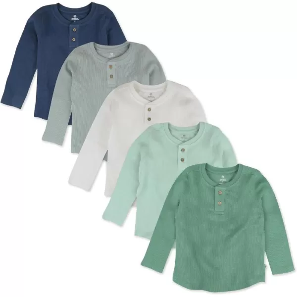 HonestBaby 5Pack Waffle Henley Long Sleeve Shirts 100 Organic Cotton for Infant Baby and Toddler Boys UnisexGood Natured