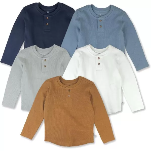 HonestBaby 5Pack Waffle Henley Long Sleeve Shirts 100 Organic Cotton for Infant Baby and Toddler Boys UnisexVarsity Prep