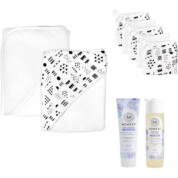 HonestBaby 9Piece Bubbles and Cuddles Gift Set Bath and Lotion 100 Organic Cotton for Infant Baby Boys Girls UnisexPattern Play