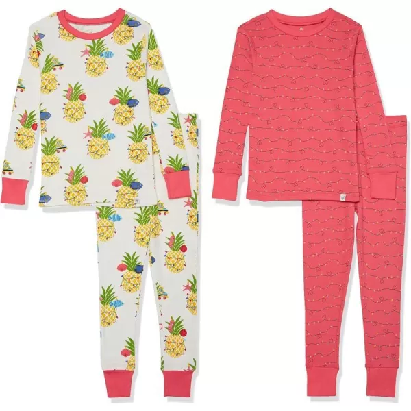 HonestBaby Multipack 2 4Piece Pajamas Sleepwear Holiday 100 Organic Cotton Infant Baby and Toddler Boys Girls UnisexDeep Sea Pineapple