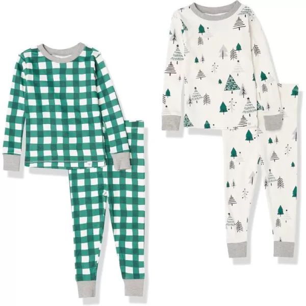 HonestBaby Multipack 2 4Piece Pajamas Sleepwear Holiday 100 Organic Cotton Infant Baby and Toddler Boys Girls UnisexEmerald Forest