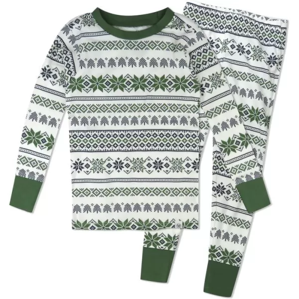 HonestBaby Multipack 2 4Piece Pajamas Sleepwear Holiday 100 Organic Cotton Infant Baby and Toddler Boys Girls UnisexFair Isle Green