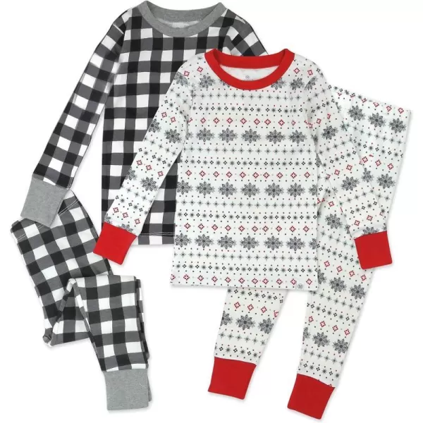 HonestBaby Multipack 2 4Piece Pajamas Sleepwear Holiday 100 Organic Cotton Infant Baby and Toddler Boys Girls UnisexFair Isle Ivory