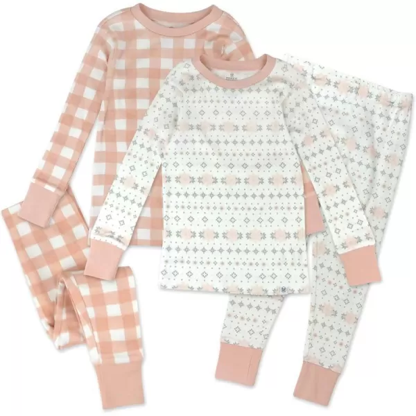 HonestBaby Multipack 2 4Piece Pajamas Sleepwear Holiday 100 Organic Cotton Infant Baby and Toddler Boys Girls UnisexFair Isle Ivory Pink