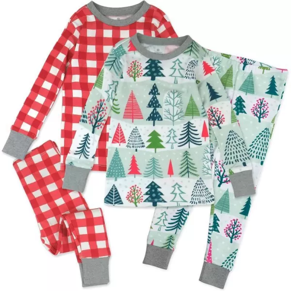 HonestBaby Multipack 2 4Piece Pajamas Sleepwear Holiday 100 Organic Cotton Infant Baby and Toddler Boys Girls UnisexFeelin Pine
