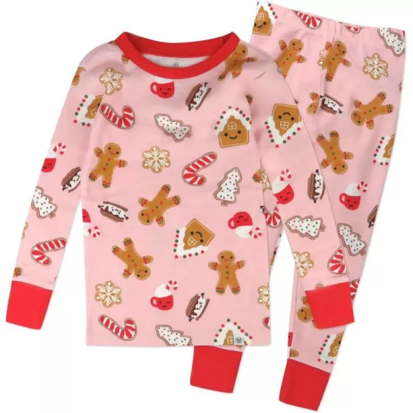 HonestBaby Multipack 2 4Piece Pajamas Sleepwear Holiday 100 Organic Cotton Infant Baby and Toddler Boys Girls UnisexGingerbread Pink