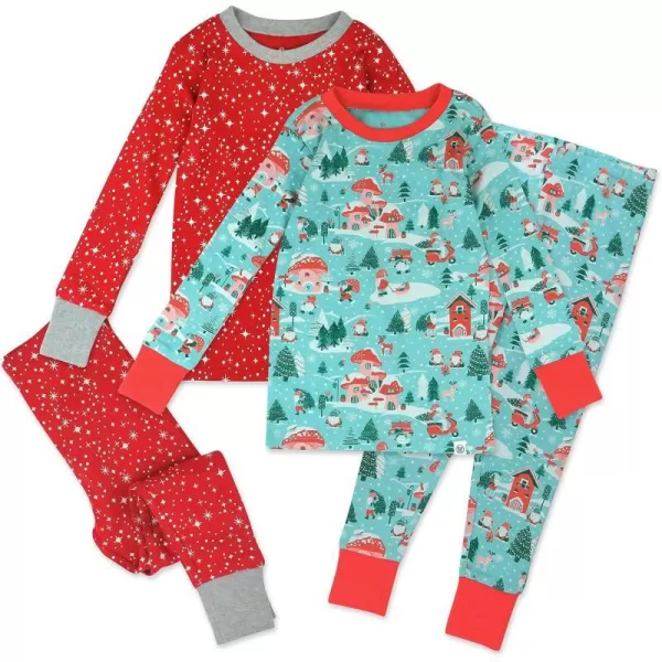 HonestBaby Multipack 2 4Piece Pajamas Sleepwear Holiday 100 Organic Cotton Infant Baby and Toddler Boys Girls UnisexGnome Holiday