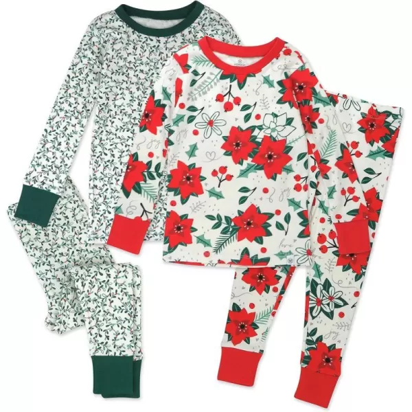 HonestBaby Multipack 2 4Piece Pajamas Sleepwear Holiday 100 Organic Cotton Infant Baby and Toddler Boys Girls UnisexHoliday Floral