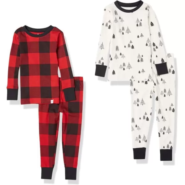 HonestBaby Multipack 2 4Piece Pajamas Sleepwear Holiday 100 Organic Cotton Infant Baby and Toddler Boys Girls UnisexHoliday Tartan