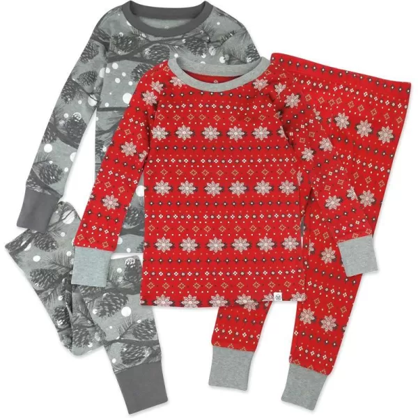 HonestBaby Multipack 2 4Piece Pajamas Sleepwear Holiday 100 Organic Cotton Infant Baby and Toddler Boys Girls UnisexNight Pine
