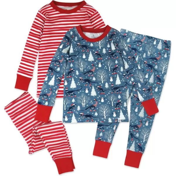 HonestBaby Multipack 2 4Piece Pajamas Sleepwear Holiday 100 Organic Cotton Infant Baby and Toddler Boys Girls UnisexRoarin Rex