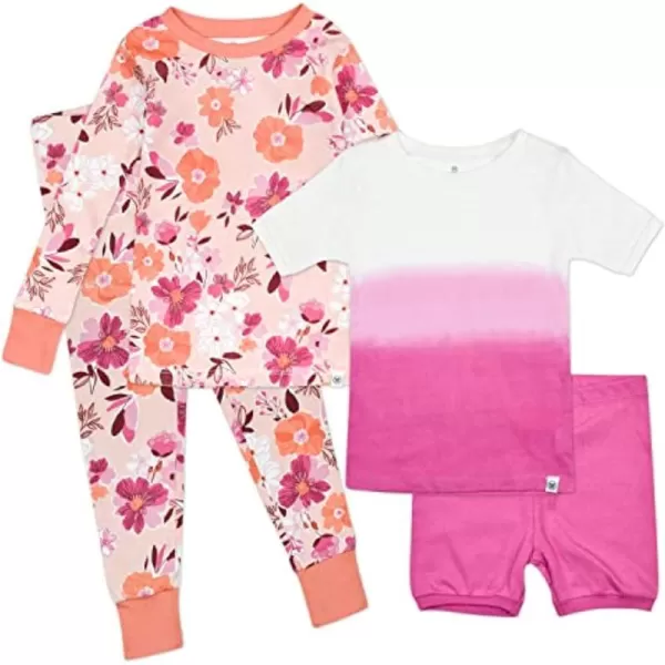 HonestBaby Multipack 2Piece Pajamas Sleepwear Pjs 100 Organic Cotton for Infant Baby Toddler Girls LegacyDreamy Floral Pink Peach