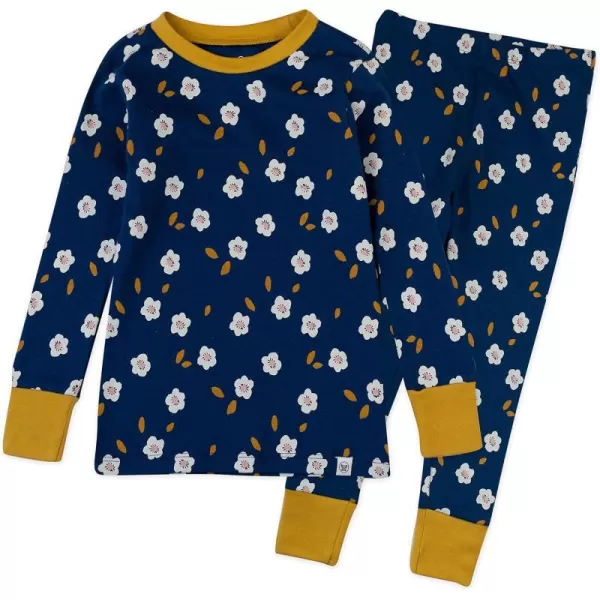 HonestBaby Multipack 2Piece Pajamas Sleepwear Pjs 100 Organic Cotton for Infant Baby Toddler Girls LegacyFalling Flowers Poseidon Blue