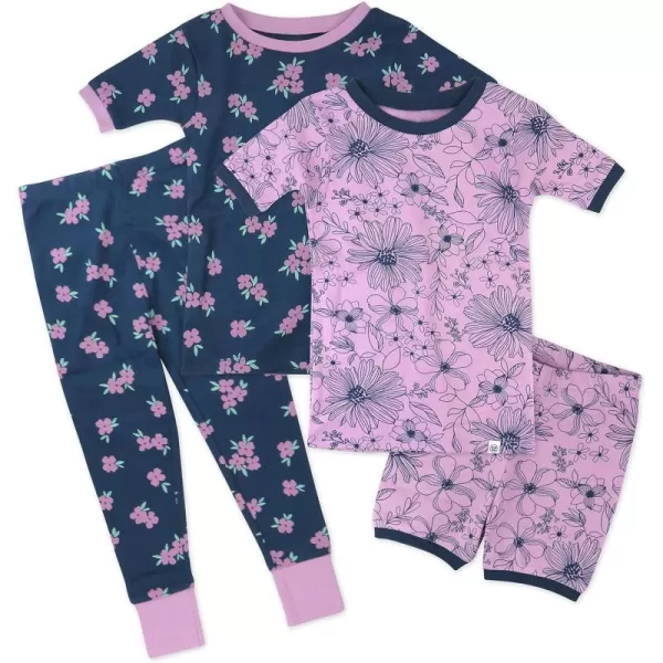 HonestBaby Multipack 2Piece Pajamas Sleepwear Pjs 100 Organic Cotton for Infant Baby Toddler Girls LegacyFloral Lace LavenderNavy