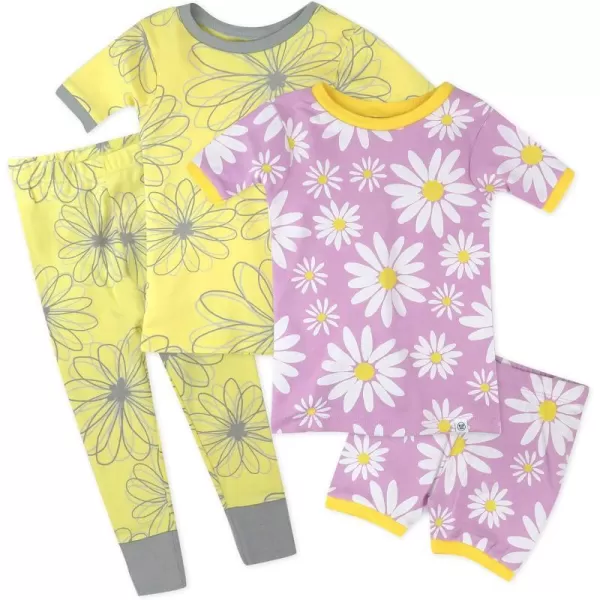 HonestBaby Multipack 2Piece Pajamas Sleepwear Pjs 100 Organic Cotton for Infant Baby Toddler Girls LegacyJumbo Daisy Lavender