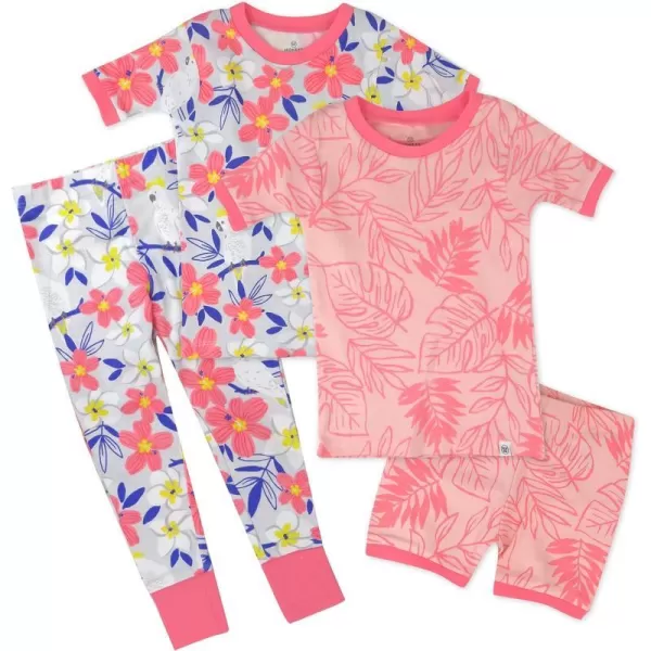 HonestBaby Multipack 2Piece Pajamas Sleepwear Pjs 100 Organic Cotton for Infant Baby Toddler Girls LegacyPalm Leaves Pink Coral