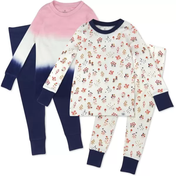 HonestBaby Multipack 2Piece Pajamas Sleepwear Pjs 100 Organic Cotton for Infant Baby Toddler Girls LegacyWild Mushroon
