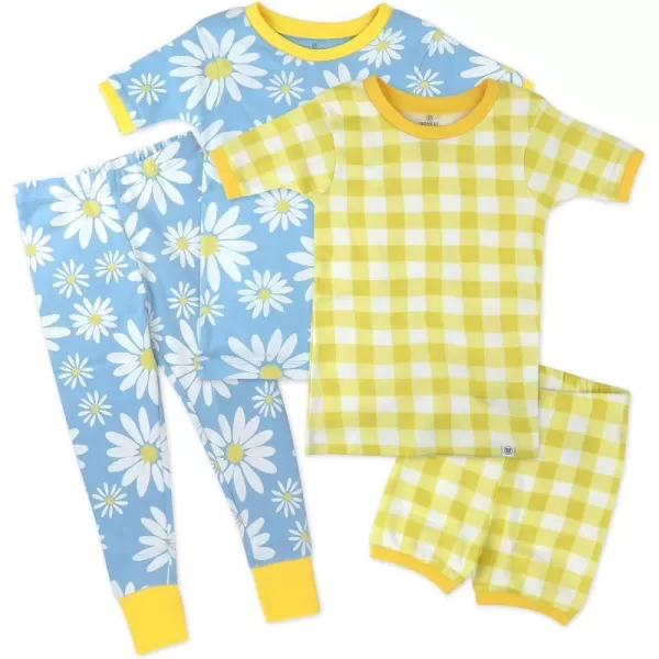 HonestBaby Multipack 2Piece Pajamas Sleepwear Pjs 100 Organic Cotton for Infant Baby Toddler Girls LegacyYellow Painted Buffalo Check