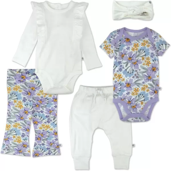 HonestBaby Multipack Gift Bundle Sets Mix Match Outfits 100 Organic Cotton for Newborn Infant Baby Boys Girls Unisex5 Jumbo Floral Lilac