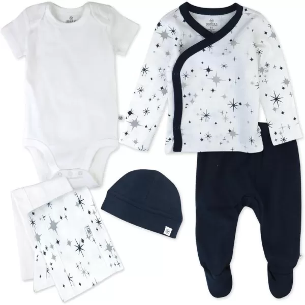 HonestBaby Multipack Gift Bundle Sets Mix Match Outfits 100 Organic Cotton for Newborn Infant Baby Boys Girls Unisex6 Jumbo Twinkle Navy