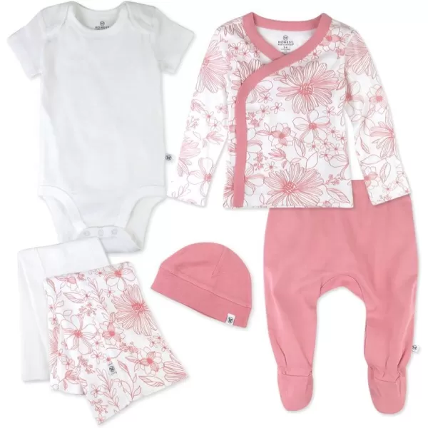 HonestBaby Multipack Gift Bundle Sets Mix Match Outfits 100 Organic Cotton for Newborn Infant Baby Boys Girls Unisex6 Sketchy Floral Pink