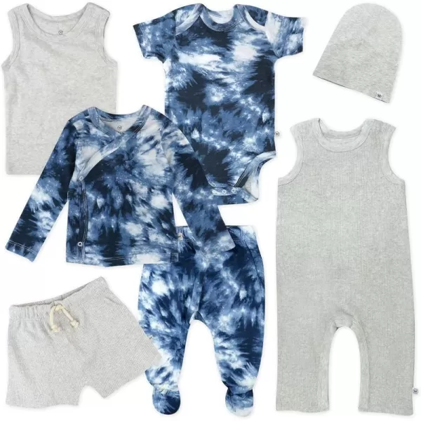 HonestBaby Multipack Gift Bundle Sets Mix Match Outfits 100 Organic Cotton for Newborn Infant Baby Boys Girls Unisex7 Tie Dye Blues