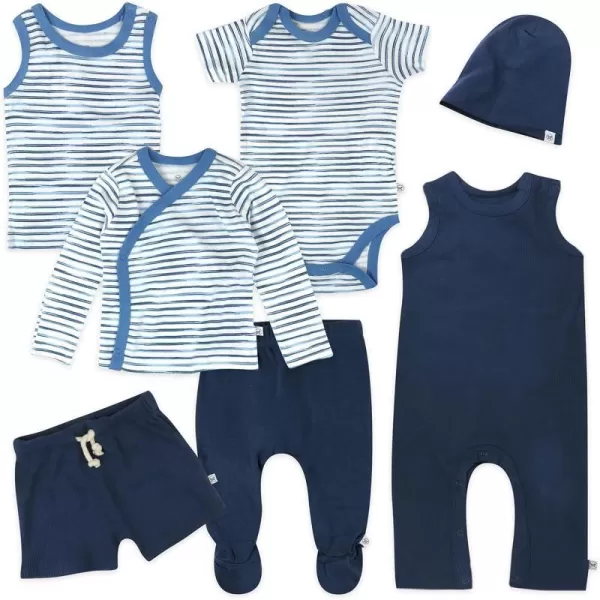 HonestBaby Multipack Gift Bundle Sets Mix Match Outfits 100 Organic Cotton for Newborn Infant Baby Boys Girls Unisex7 White Indigo Stripe