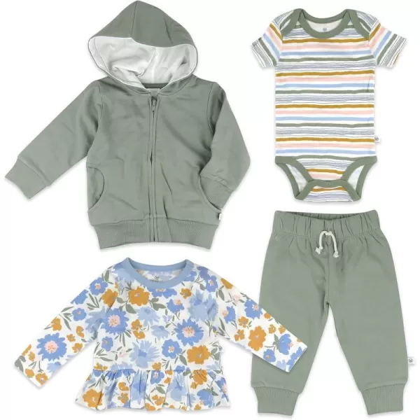 HonestBaby Multipack Gift Sets Mix Match Outfits 100 Organic Cotton for Newborn Infant Baby Boys Girls Unisex LEGACY4Piece Set 4piece Painterly Floral Blue