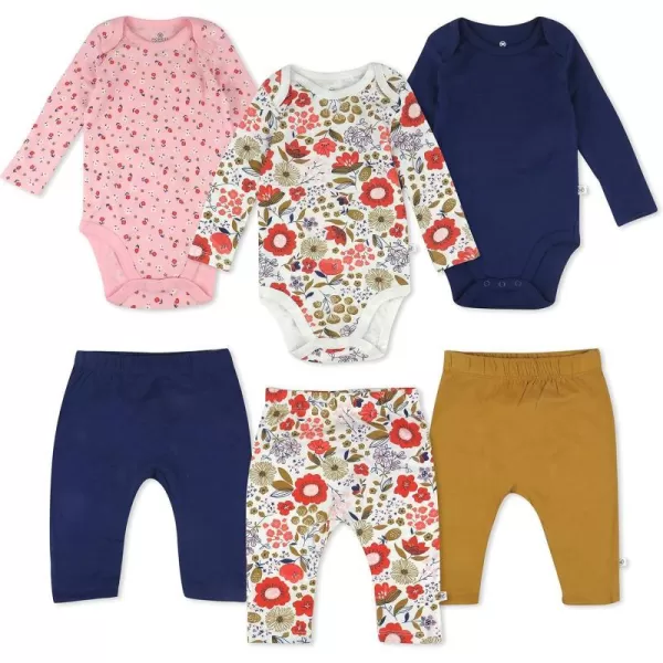 HonestBaby Multipack Gift Sets Mix Match Outfits 100 Organic Cotton for Newborn Infant Baby Boys Girls Unisex LEGACY6Piece Set Copper Fields Floral Ivory