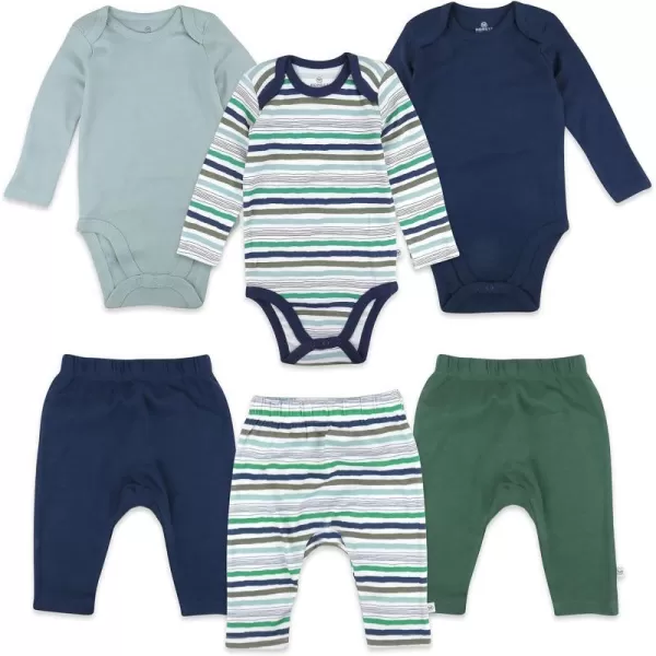 HonestBaby Multipack Gift Sets Mix Match Outfits 100 Organic Cotton for Newborn Infant Baby Boys Girls Unisex LEGACY6Piece Set Hand Drawn Nature Stripe Navy