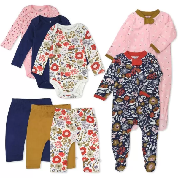 HonestBaby Multipack Gift Sets Mix Match Outfits 100 Organic Cotton for Newborn Infant Baby Boys Girls Unisex LEGACY8Piece Set Copper Fields Floral Ivory