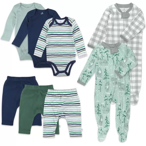 HonestBaby Multipack Gift Sets Mix Match Outfits 100 Organic Cotton for Newborn Infant Baby Boys Girls Unisex LEGACY8Piece Set Hand Drawn Nature Stripe Navy