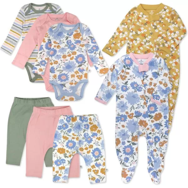HonestBaby Multipack Gift Sets Mix Match Outfits 100 Organic Cotton for Newborn Infant Baby Boys Girls Unisex LEGACY8Piece Set Painterly Floral Blue