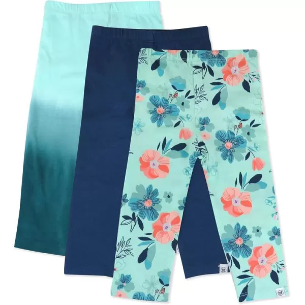HonestBaby Multipack Leggings Skinny Flare and Cargo Pants Organic Cotton for Infant Baby GirlsToddlersLittle KidsLegacy3pack Floral Clusters Aqua Blue