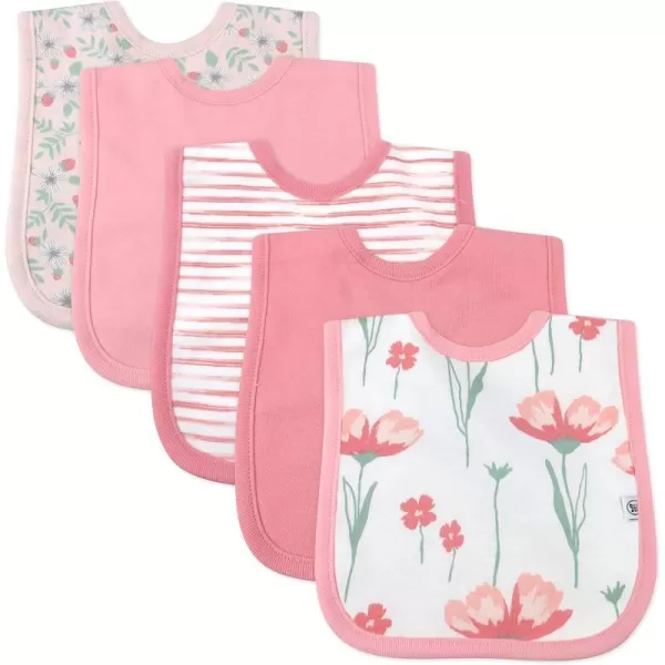 HonestBaby Multipack Reversible 4in1 Bibs Absorbent Terry and Knit 100 Organic Cotton Infant Baby Boys Girls Unisex5pack Strawberry Pink Floral