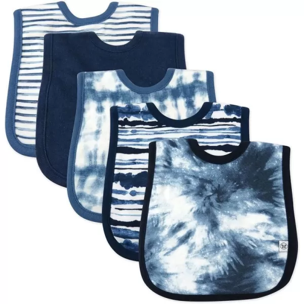 HonestBaby Multipack Reversible 4in1 Bibs Absorbent Terry and Knit 100 Organic Cotton Infant Baby Boys Girls Unisex5pack Tie Dye Blues