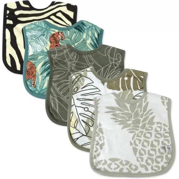 HonestBaby Multipack Reversible 4in1 Bibs Absorbent Terry and Knit 100 Organic Cotton Infant Baby Boys Girls Unisex5pack Wild Thang Too