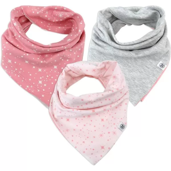 HonestBaby Multipack Reversible Bandana Drool Bibs Burpcloths Adjustable Snaps for Infant Baby BoysGirls 100 Organic Cotton3pack Twinkle Star WhitePink