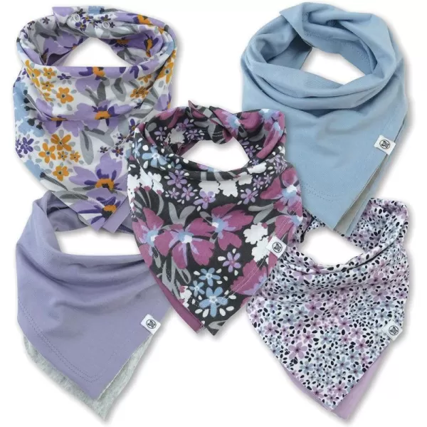 HonestBaby Multipack Reversible Bandana Drool Bibs Burpcloths Adjustable Snaps for Infant Baby BoysGirls 100 Organic Cotton5pack Jumbo Floral Dusty Purple
